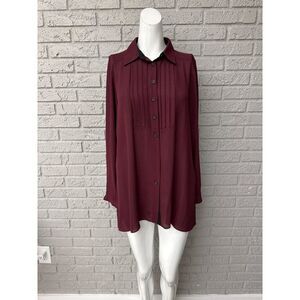 Styled by Joe Zee Women Burgundy Pleated Long Sleeve Dress Shirt Size 8
